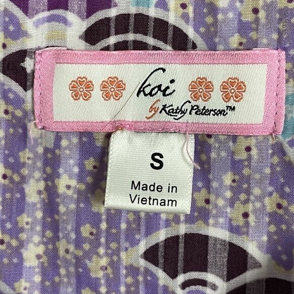Koi by Kathy Peterson Style 148PR Peplum Drawstring Purple Turquoise Scrub Top - Picture 6 of 7